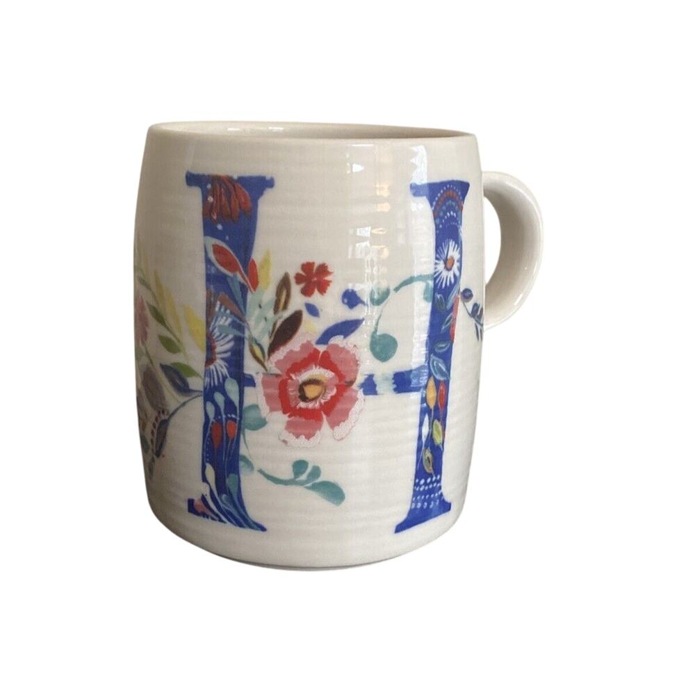 Anthropologie Initial Mug H Starla M. Halfmann Monogram Petal Palette Mug